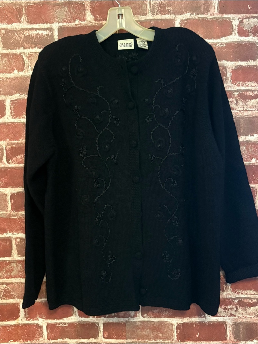 Classic Elements Black Embroidered Button-Front Cardigan (vintage )